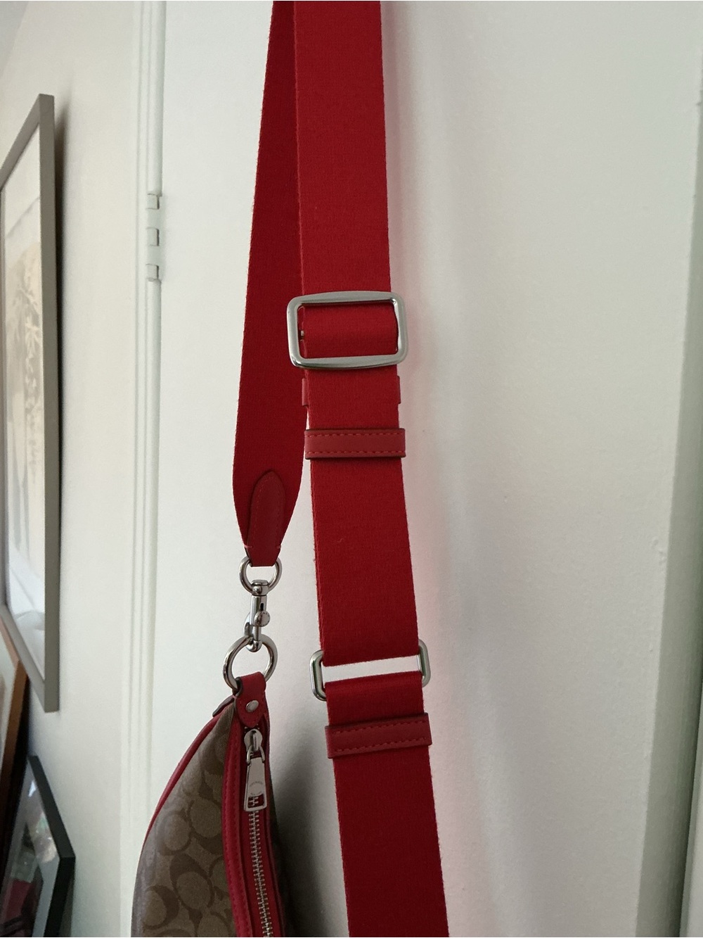 Coach Brown Signature Canvas Crescent Shoulder Bag with Red Trim - Picture 5 of 8
